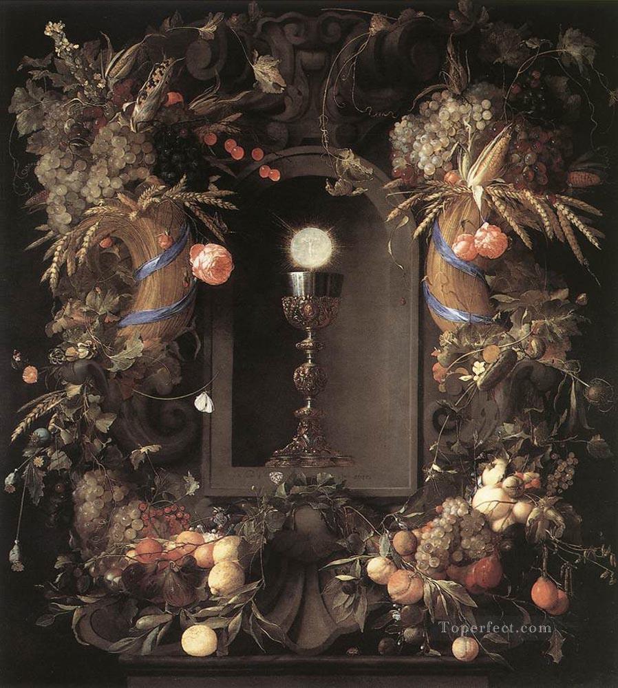 Eucaristía en corona de frutas bodegones Jan Davidsz de Heem flor Pintura al óleo